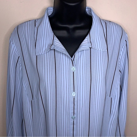 Large Covington Pastel Blue Black Striped Button Up Shirt Womens - Picture 6 of 12